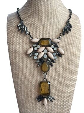 Statement Yellow Cream Crystal Bib Necklace Adjustable Chain